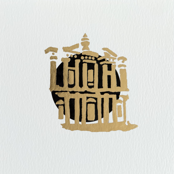 Golden Petra (limited edition)
Ink and gold leaf on paper
20x20cm